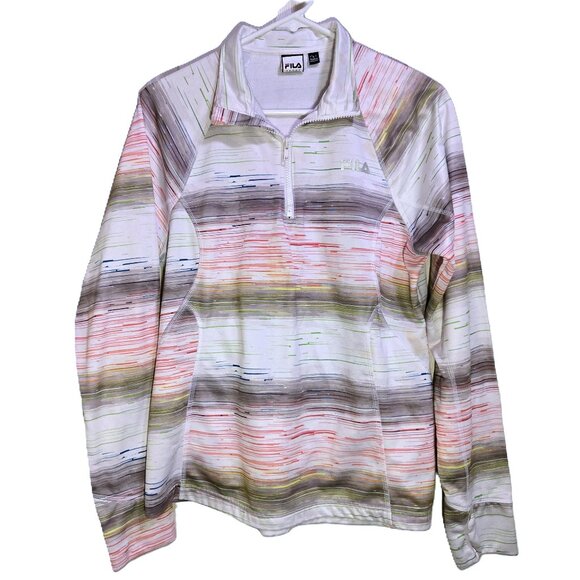 Fila Sport 1/4 Zip Fleece Striped Long Sleeve Sports Warmup Pullover Women's L - Picture 1 of 5